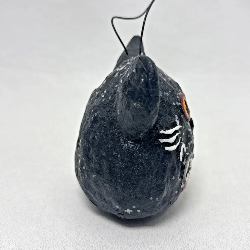 Dept 56 Halloween Paper Mache Black Cat Smiling Head Sparkle Vintage